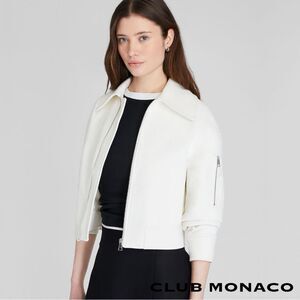 Club Monaco **NWT** Textured Collared Cropped Jacket Cream / Ivory / White